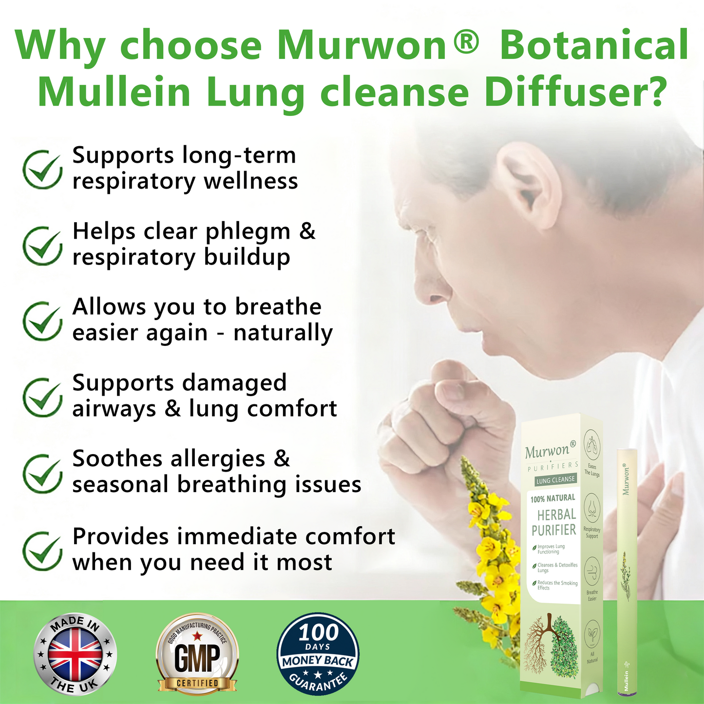 Made and Shipped from UK🥇🥇 𝐌𝐮𝐫𝐰𝒐𝒏® 𝐁𝐨𝐭𝐚𝐧𝐢𝐜𝐚𝐥 𝐌𝐮𝐥𝐥𝐞𝐢𝐧 𝐋𝐮𝐧𝐠 𝐂𝐥𝐞𝐚𝐧𝐬𝐞 𝐃𝐢𝐟𝐟𝐮𝐬𝐞𝐫✅(Cough, Pharyngitis, shortness of breath, sputum, stuffy nose, bronchitis, bronchitis, allergy symptoms, lung discomfort)1✨